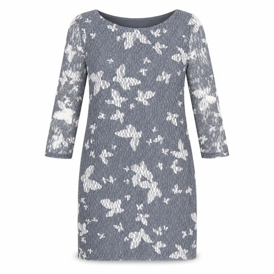 Phase Eight Womens Grey Geometric Polyester Sheath Size 12 Boat Neck Pullover - Butterfly Print
