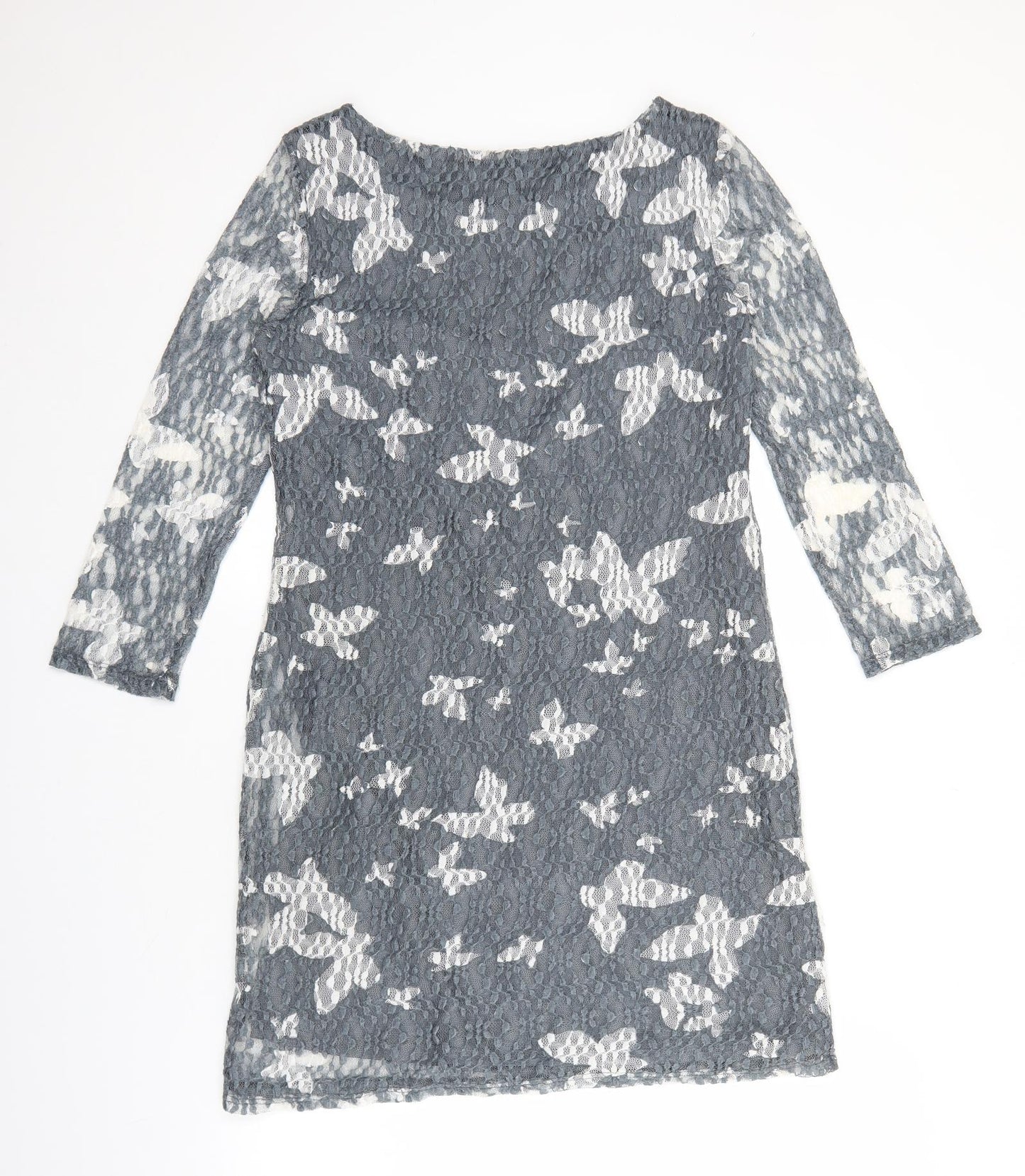 Phase Eight Womens Grey Geometric Polyester Sheath Size 12 Boat Neck Pullover - Butterfly Print