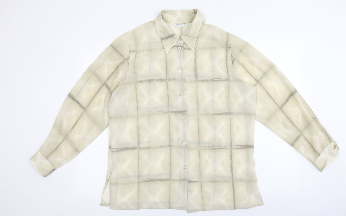 Marks and Spencer Womens Beige Geometric Polyester Basic Button-Up Size 16 Collared