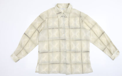 Marks & Spencer Womens Beige Geometric Polyester Basic Button-Up Size 16 Collared
