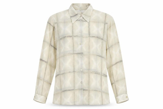 Marks and Spencer Womens Beige Geometric Polyester Basic Button-Up Size 16 Collared