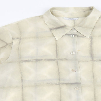 Marks & Spencer Womens Beige Geometric Polyester Basic Button-Up Size 16 Collared