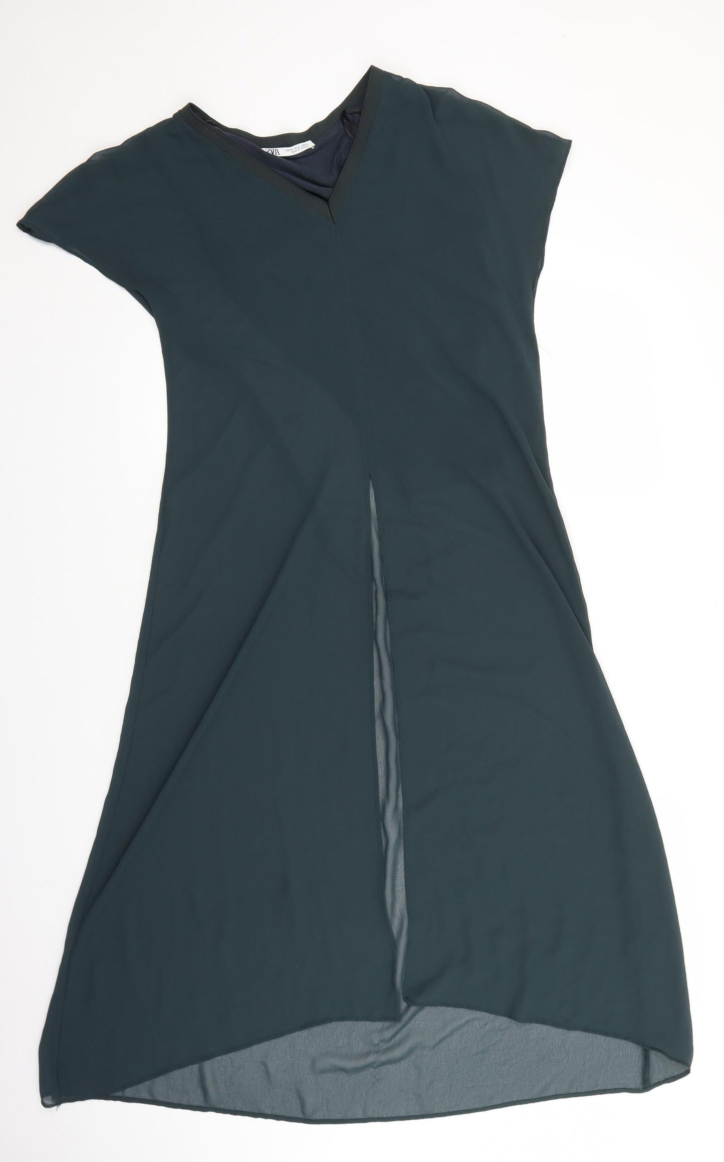 Zara Womens Green Polyester A-Line Size XS V-Neck Pullover