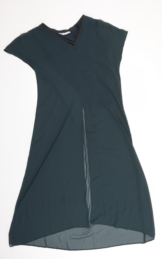 Zara Womens Green Polyester A-Line Size XS V-Neck Pullover