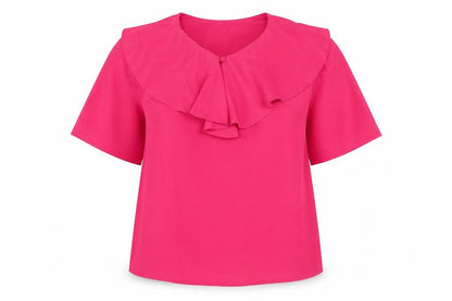 Essentials Womens Pink Polyester Basic Blouse Size 12 Round Neck