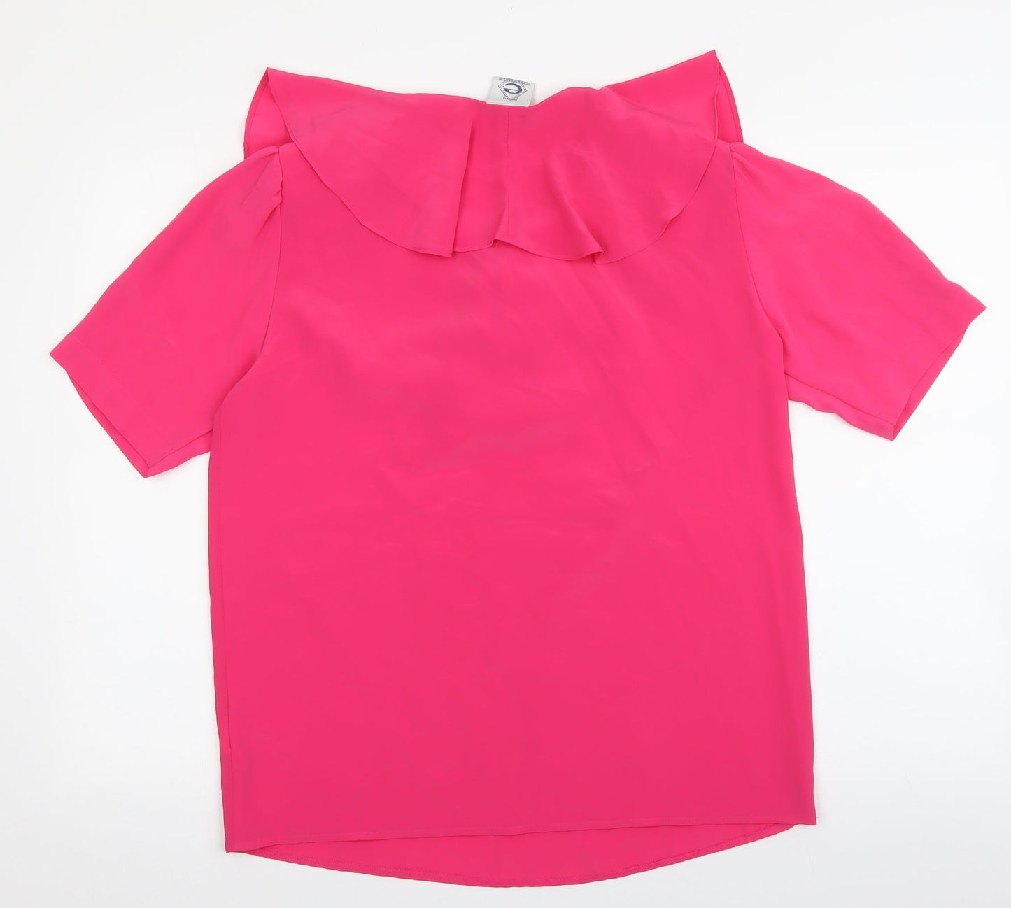 Essentials Womens Pink Polyester Basic Blouse Size 12 Round Neck