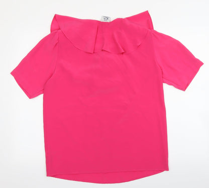 Essentials Womens Pink Polyester Basic Blouse Size 12 Round Neck