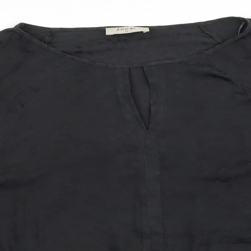Soon Womens Black Polyester Basic Blouse Size 12 Boat Neck