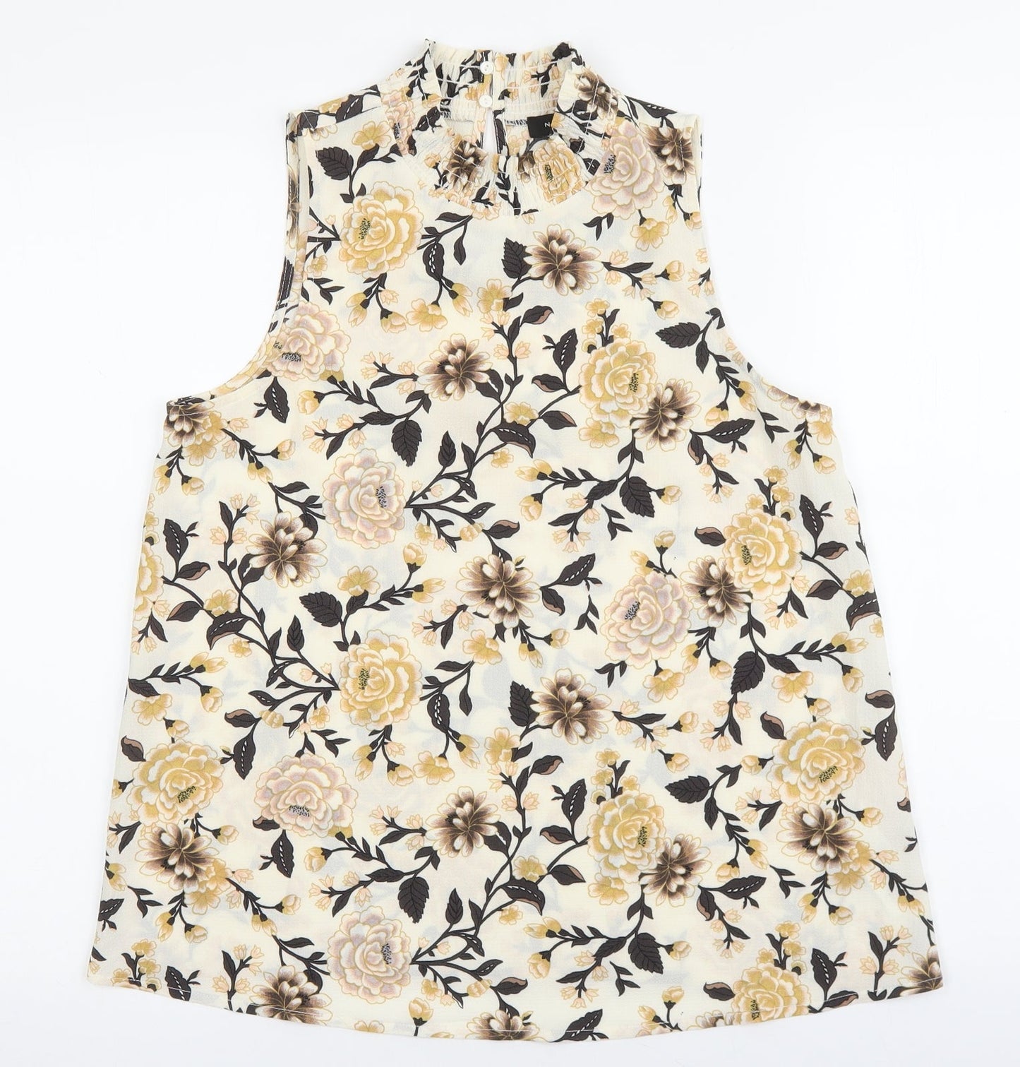New Look Womens Ivory Floral Polyester Basic Blouse Size 10 Mock Neck