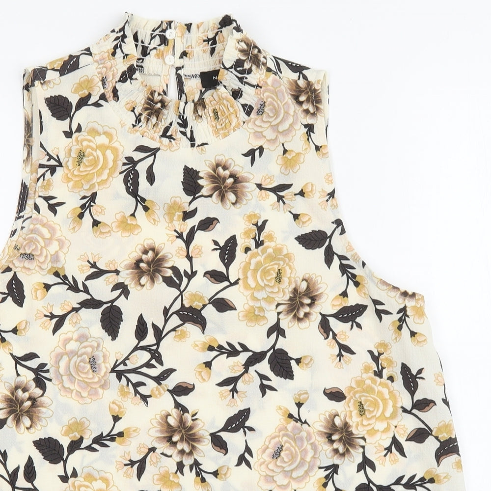 New Look Womens Ivory Floral Polyester Basic Blouse Size 10 Mock Neck