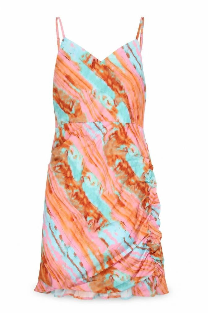 SheIn Womens Multicoloured Geometric Polyester Slip Dress Size M V-Neck Zip