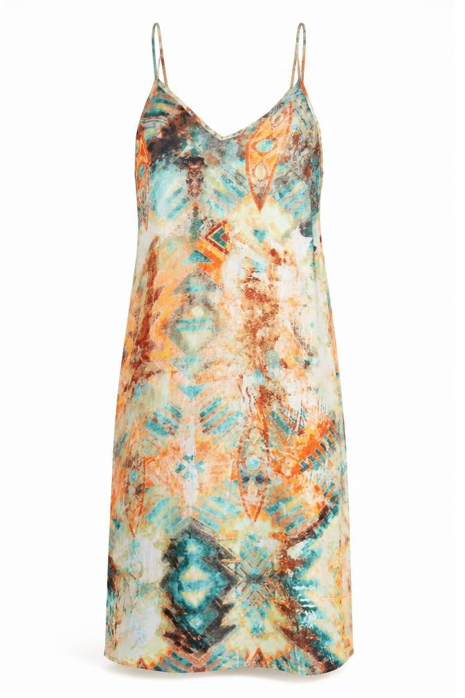 Primark Womens Multicoloured Geometric Polyester Slip Dress Size XS V-Neck Pullover