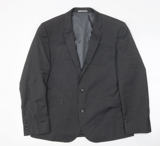 NEXT Mens Grey Striped Polyester Jacket Blazer Size 40