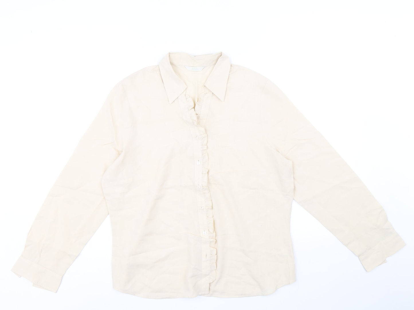 Marks and Spencer Womens Beige Viscose Basic Button-Up Size 16 V-Neck