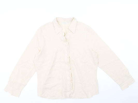 Marks and Spencer Womens Beige Viscose Basic Button-Up Size 16 V-Neck