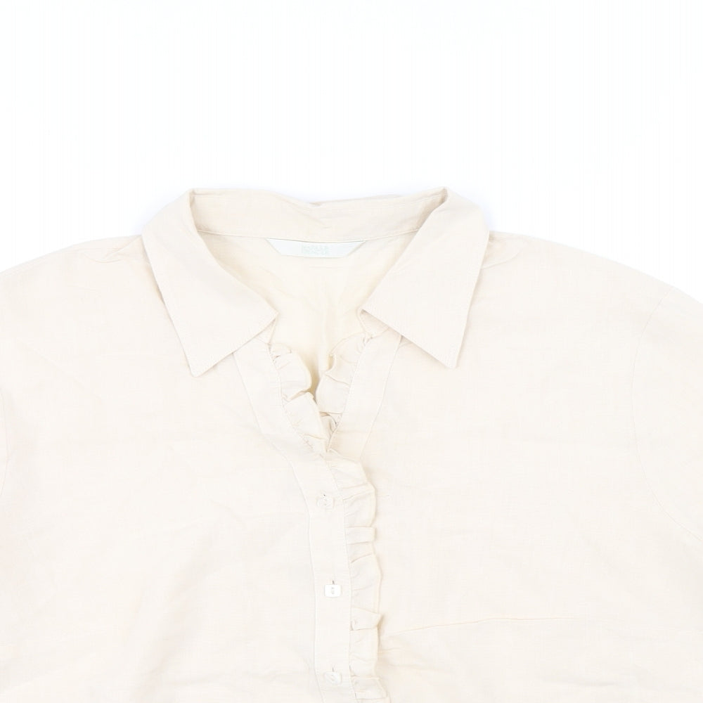 Marks and Spencer Womens Beige Viscose Basic Button-Up Size 16 V-Neck