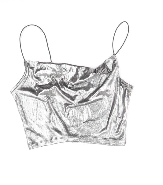Divided by H&M Womens Silver Polyester Cropped Tank Size XS Square Neck - Metallic