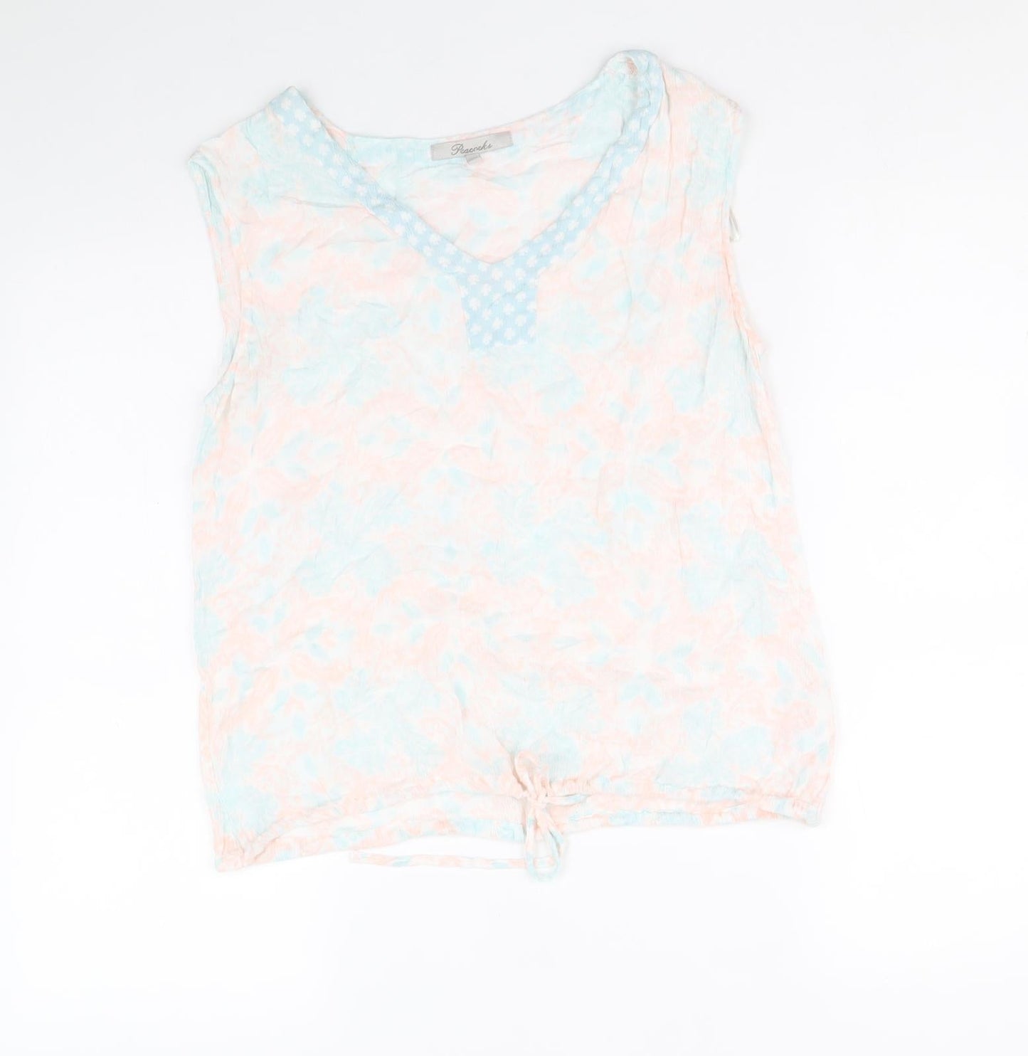 Peacocks Womens Multicoloured Geometric Viscose Basic Blouse Size 12 V-Neck