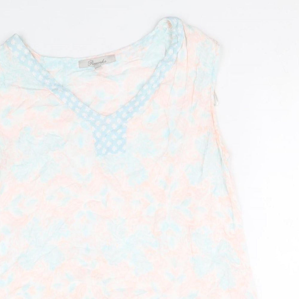 Peacocks Womens Multicoloured Geometric Viscose Basic Blouse Size 12 V-Neck