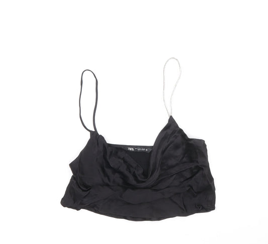 Zara Womens Black Viscose Cropped Tank Size S Cowl Neck