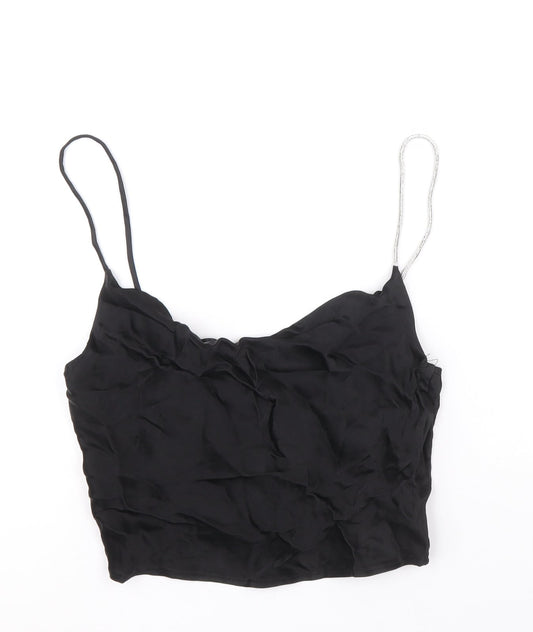 Zara Womens Black Viscose Cropped Tank Size S Round Neck