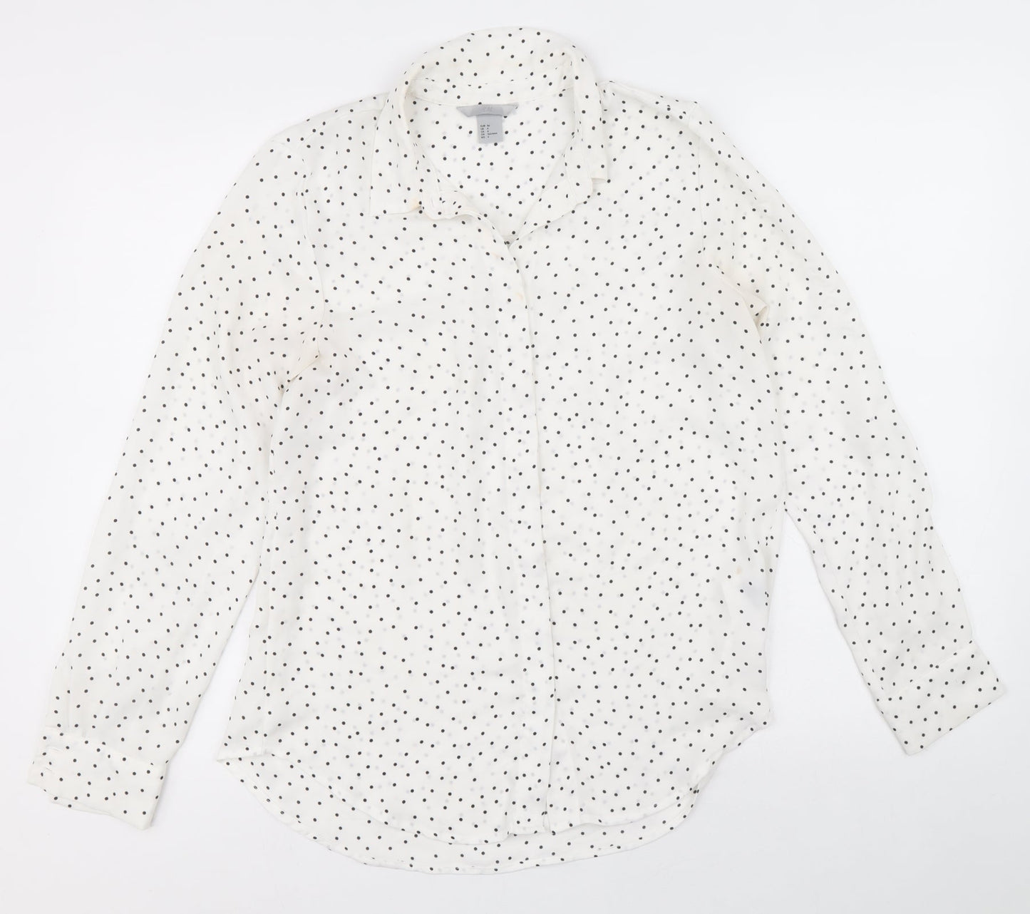H&M Womens White Polka Dot Polyester Basic Button-Up Size 6 Collared