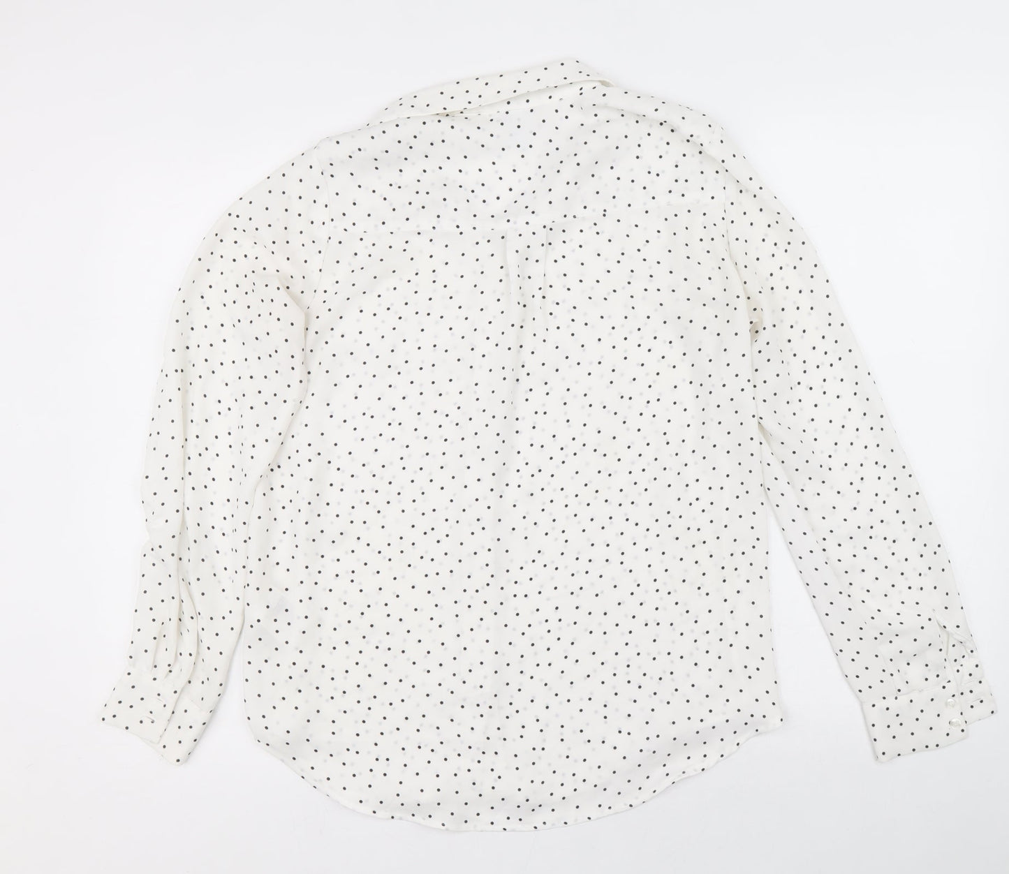 H&M Womens White Polka Dot Polyester Basic Button-Up Size 6 Collared