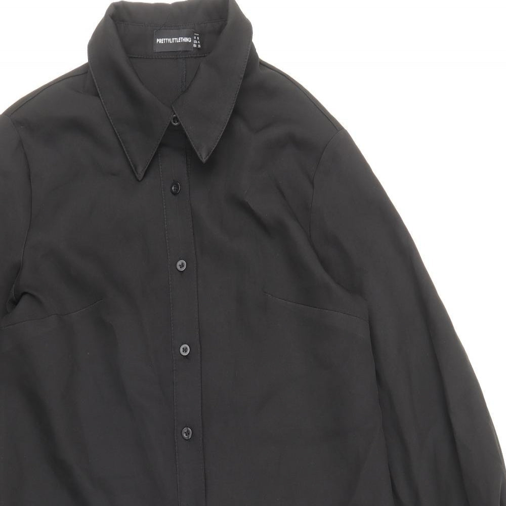 PRETTYLITTLETHING Womens Black Polyester Shirt Dress Size 8 Collared Buckle