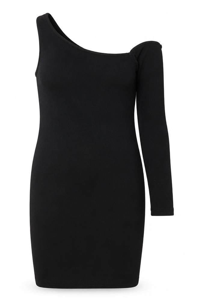Stradivarius Womens Black Polyester Bodycon Size M One Shoulder Pullover