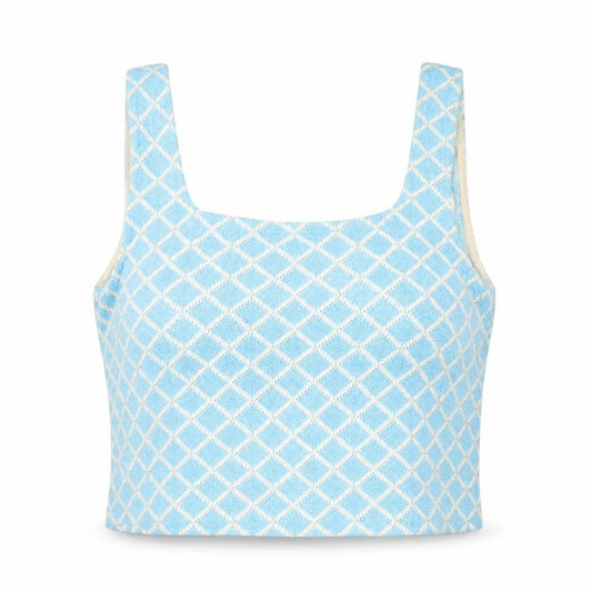 Zara Womens Blue Geometric Cotton Basic Tank Size M Square Neck