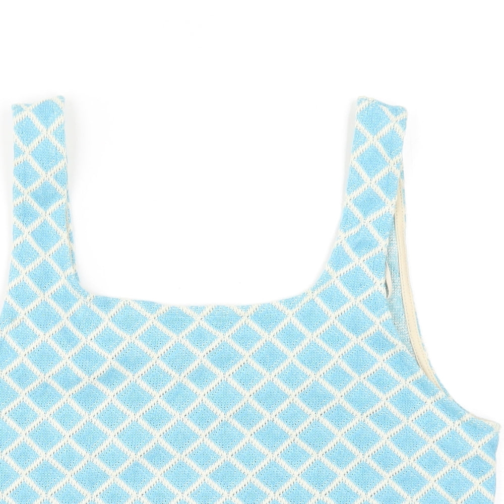 Zara Womens Blue Geometric Cotton Basic Tank Size M Square Neck