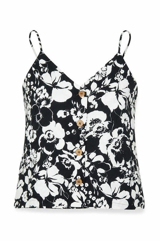 Mango Womens Black Floral Polyester Camisole Blouse Size S V-Neck