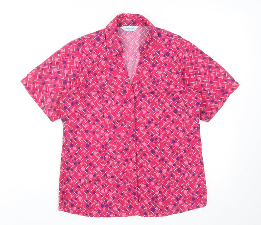Meltemi Womens Pink Geometric Polyester Basic Button-Up Size 8 Collared