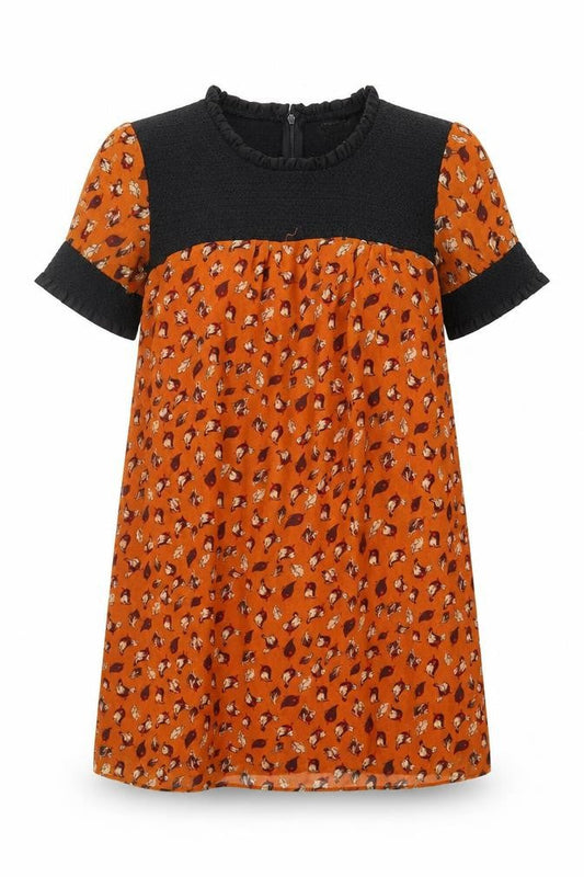 Suncoo Womens Orange Geometric Polyester Mini Size M Round Neck Zip
