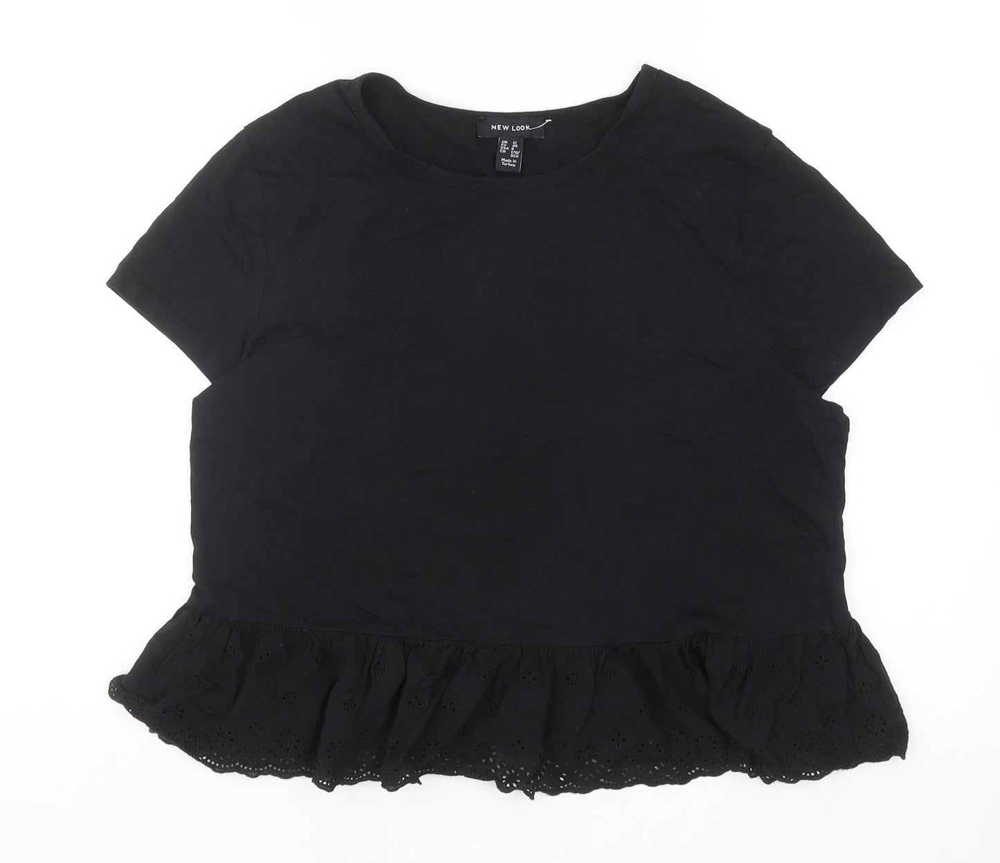 New Look Womens Black Cotton Basic Tank Size 12 Crew Neck