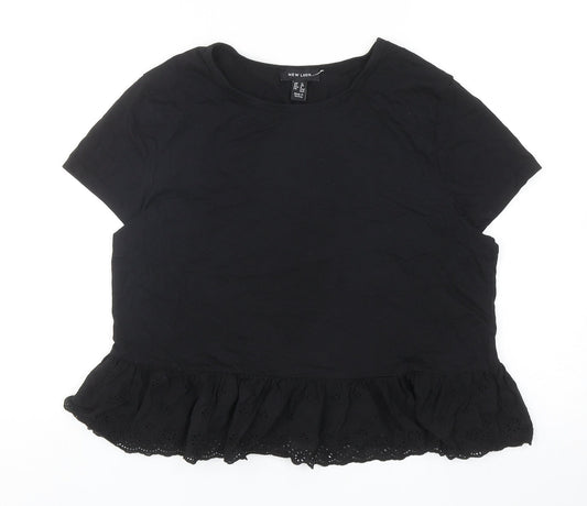 New Look Womens Black Cotton Basic Tank Size 12 Crew Neck