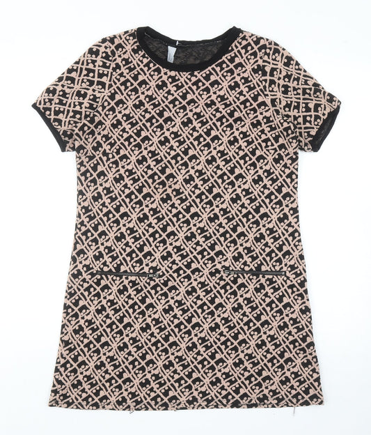 Dorothy Perkins Womens Black Geometric Polyester Tunic Blouse Size 12 Round Neck