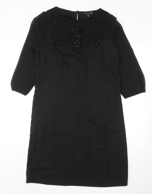 Per Una Womens Black Polyester Sheath Size 14 Boat Neck Zip - Embellished Neckline