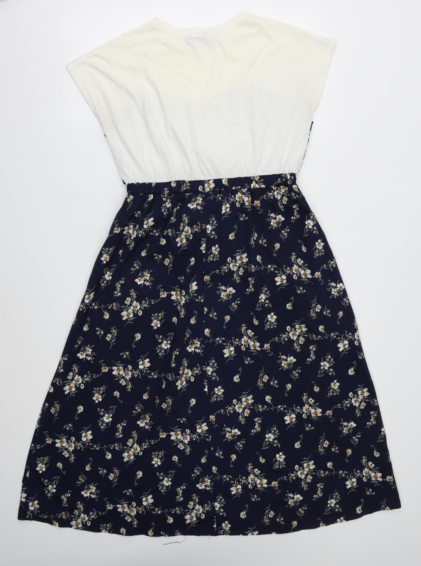 Chip Clip Womens Blue Floral Polyester Fit & Flare Size L Round Neck Pullover