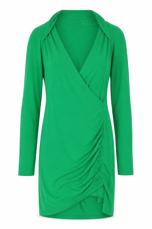 Bershka Womens Green Polyester Mini Size L Collared Pullover