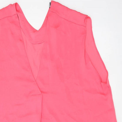 Marks & Spencer Womens Pink Polyester Basic Blouse Size 16 V-Neck