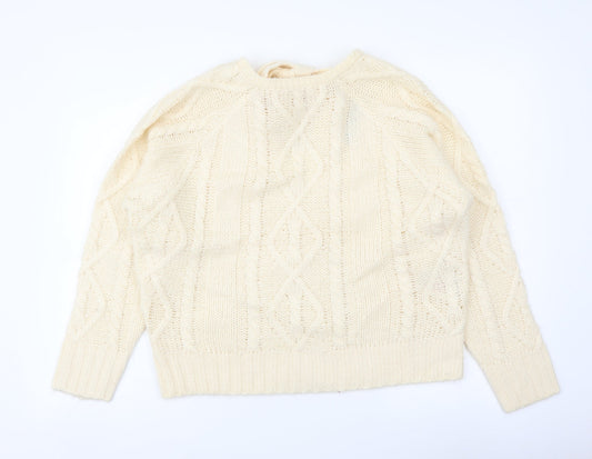 Brave Soul Womens Ivory Round Neck Geometric Acrylic Pullover Jumper Size 10