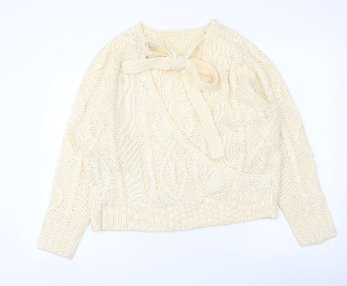 Brave Soul Womens Ivory Round Neck Geometric Acrylic Pullover Jumper Size 10
