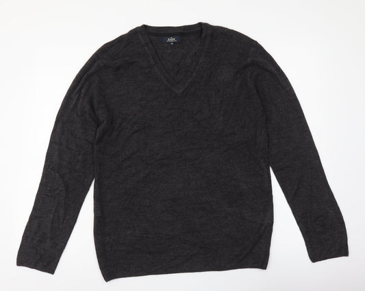 Easy Mens Grey V-Neck Acrylic Pullover Jumper Size M