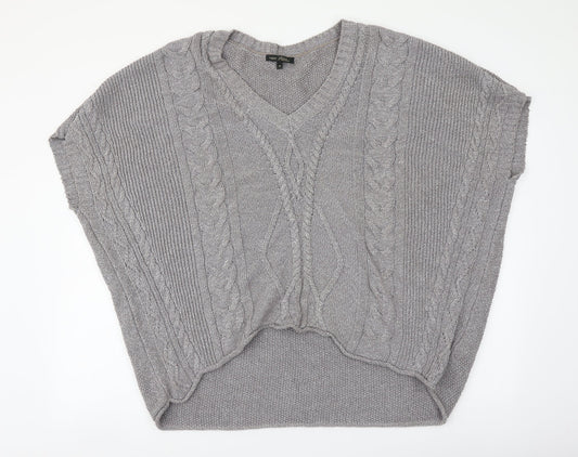 NEXT Womens Silver V-Neck Acrylic Pullover Jumper Size M