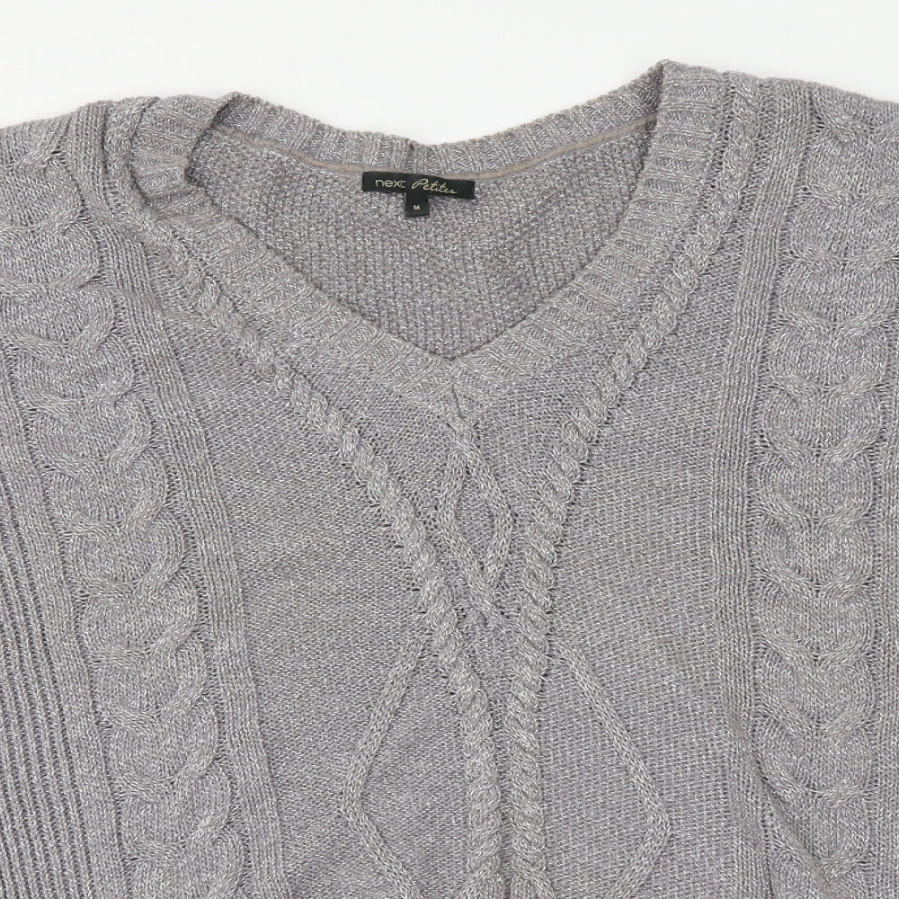 NEXT Womens Silver V-Neck Acrylic Pullover Jumper Size M