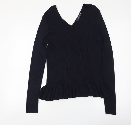 Marks and Spencer Womens Blue V-Neck Viscose Pullover Jumper Size 14