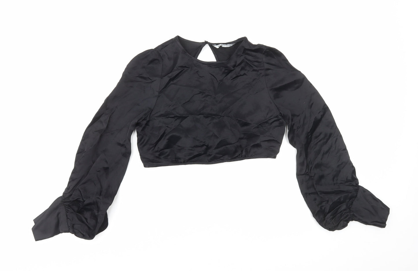 Zara Womens Black Polyester Cropped Blouse Size S Round Neck
