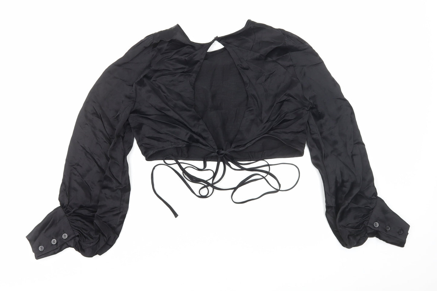 Zara Womens Black Polyester Cropped Blouse Size S Round Neck