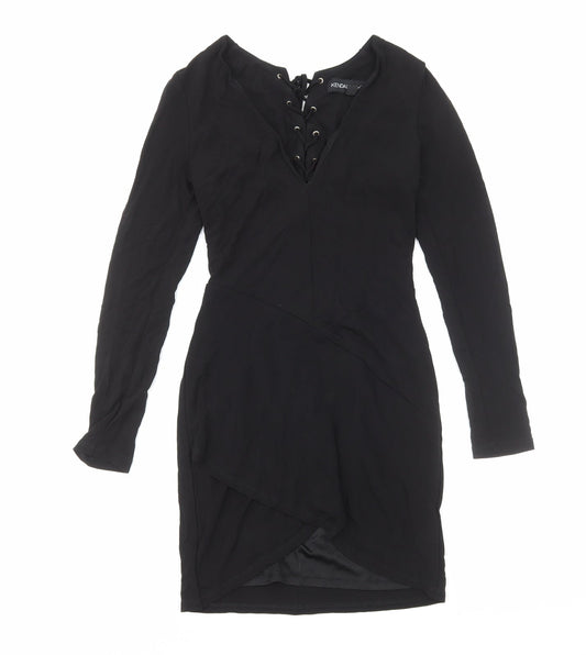 Kendall And Kylie Womens Black Polyester Mini Size 8 V-Neck Lace Up